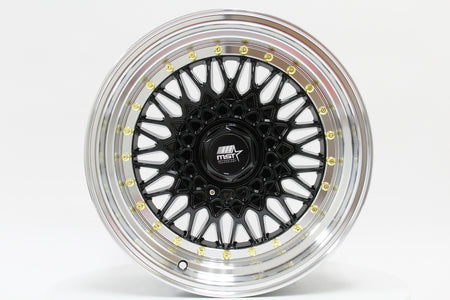 MST WHEELS MT13 - Black w/ Machined Lip Gold Rivets - 16x8.0 4x100/4x114.3 Offset +20