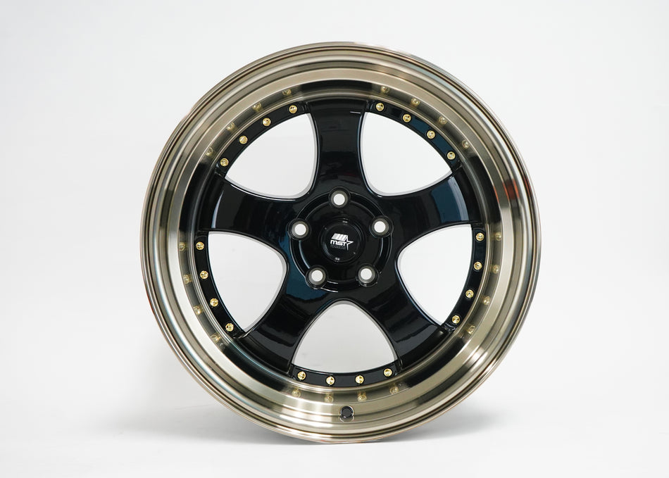 MT07 - Gloss Black w/Machined Lip Gold Rivets - 18x9.5 5x114.3 Offset +20