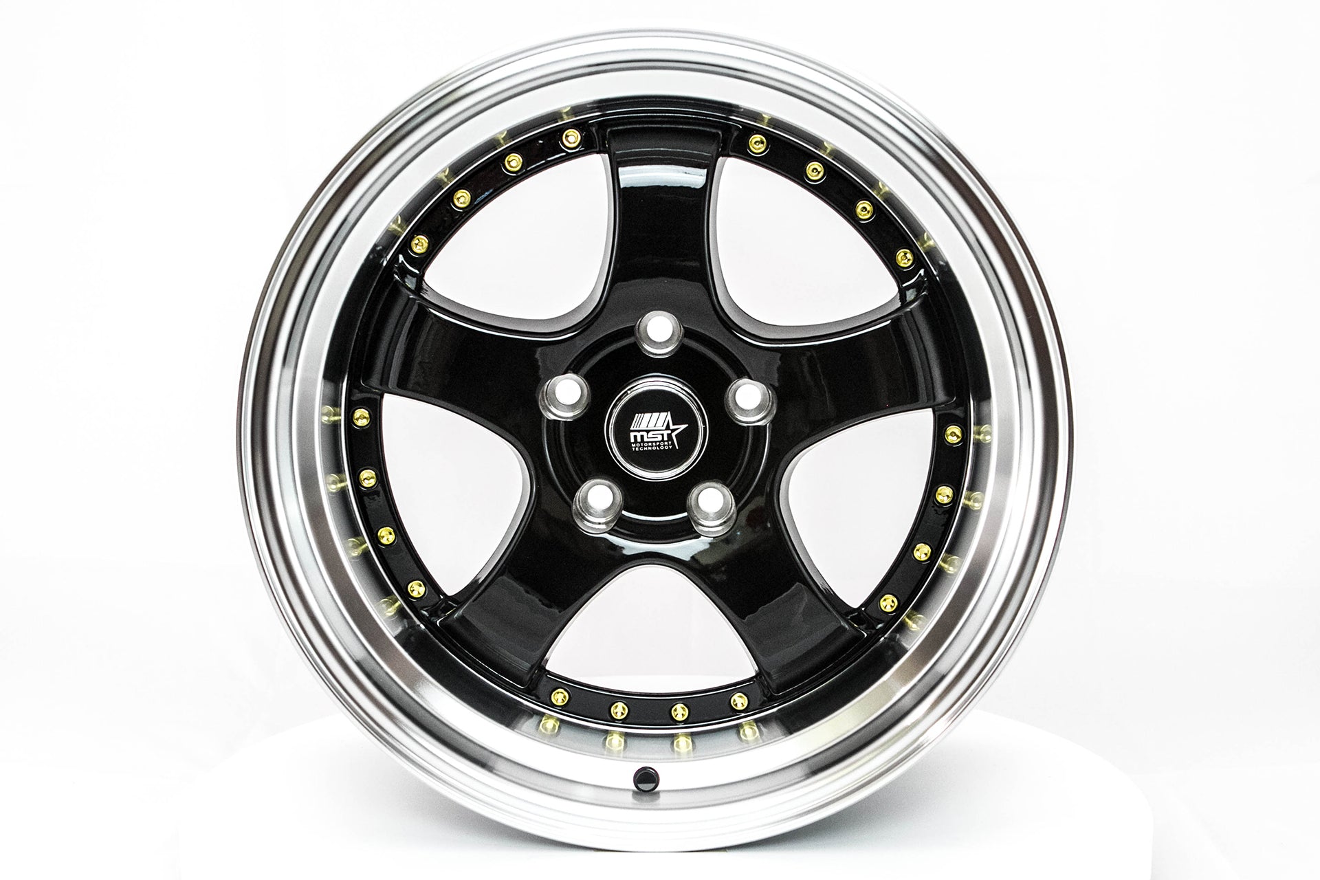MT07 - Black w/Machined Lip Gold Rivets - 17x9.0 5x114.3 Offset +20 ...