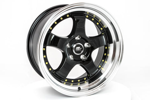 MT07 - Black w/Machined Lip Gold Rivets - 17x9.0 5x114.3 Offset +20