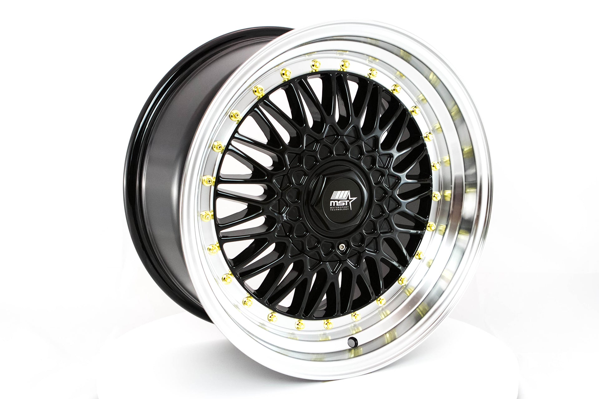 MT13 - Black w/Machined Lip Gold Rivets - 17x8.5 5x100/5x114